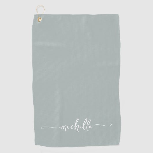 Sage Greenスタイリッシュ Monogram名スクリプト ゴルフタオル (正面)