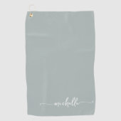 Sage Greenスタイリッシュ Monogram名スクリプト ゴルフタオル (正面)