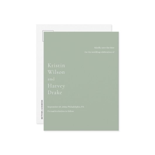 Sage Greenスタイリッシュ Wedding日モダン付を保存 案内ポストカード (正面/裏面インサイチュ)