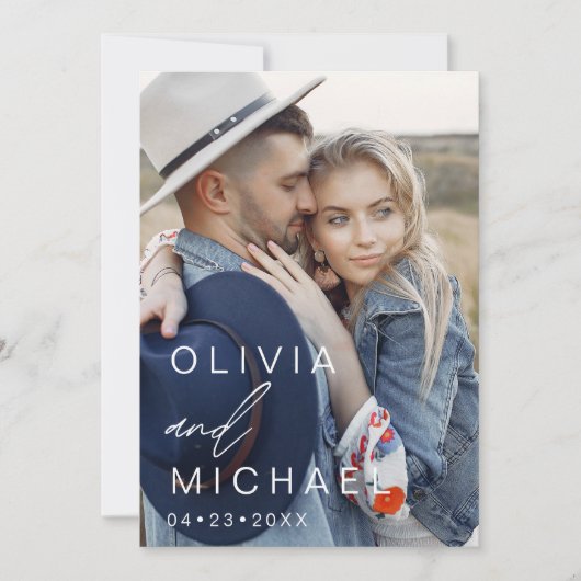 Sage Greenタイポグラフィ日付の写真を保存 セーブザデート (正面)