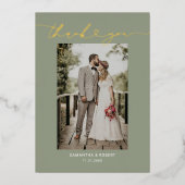 Sage Greenハートス結婚クリプトの写真 箔招待状 (正面)