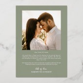 Sage Greenハートス結婚クリプトの写真 箔招待状 (裏面)