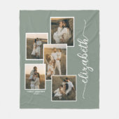 Sage Greenパーソナライズされた With Name 5 Photo Collage フリースブランケット (正面)