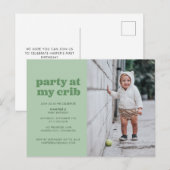 Sage Greenパーティー(マイクリブ1歳の誕生日パーティーの請求書) ポストカード (正面/裏面)