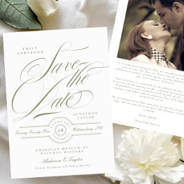 Sage Greenフォーマル書道ブラックタイ写真 セーブザデート