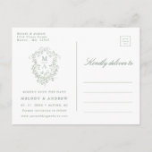 Sage Greenフランスのフローラクレスト写真の保存日付 ポストカード (裏面)