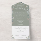 Sage Greenフローラスクリプトハートミニマル結婚リスト オールインワン招待状 (内側)