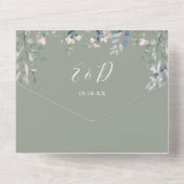 Sage GreenフローラスクリプトハートQRコード結婚s オールインワン招待状 (裏面)