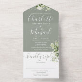 Sage Greenフローラスクリプトモノグラム結婚ズ オールインワン招待状 (内側)