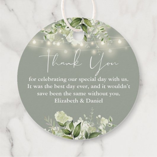 Sage Greenフローラストリングライトサンキューズ結婚ーズ フェイバータグ (裏面)