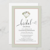 Sage Greenフローラハートスクリプトブライダルシャワー 招待状 (正面/裏面)