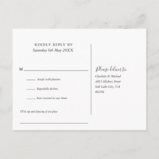 Sage Greenフローラ文字列ライトソングリクエストRSVP インビテーションポストカード (裏面)