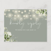 Sage Greenフローラ文字列ライトソングリクエストRSVP インビテーションポストカード (正面)