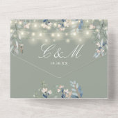 Sage Greenフローラ文字列ライトQRコード結婚ズ オールインワン招待状 (裏面)