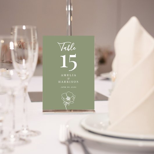 Sage Greenフローラ結婚の小さなテーブル番号 テーブルナンバー