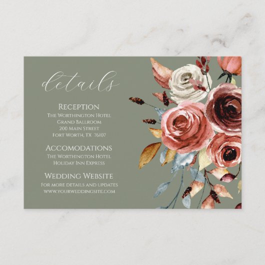 Sage Greenフローラ結婚の詳細エンクロージャカード エンクロージャーカード (正面)