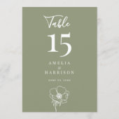Sage Greenフローラ結婚の5x7テーブル番号 (裏面)