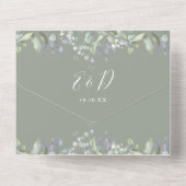 Sage GreenフローラGreeneryスクリプトQRコード結婚s オールインワン招待状 (裏面)