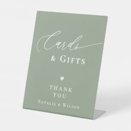 Sage Greenブライダルシャワースクリプトカードとギフト 台座サイン