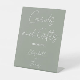 Sage Greenミニマリストのスクリプトカードとギフト 台座サイン