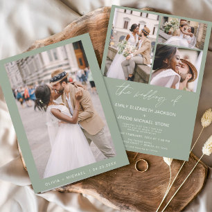 Sage Greenミニマルエレガントリスト結婚の写真 招待状
