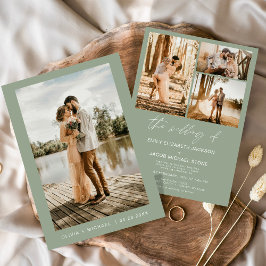 Sage Greenミニマルエレガントリスト結婚の写真 招待状