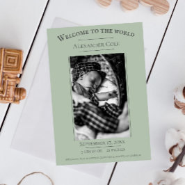 Sage Greenミニマル写真誕生のお知らせ 案内状