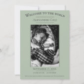 Sage Greenミニマル写真誕生のお知らせ 案内状 (正面)