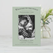 Sage Greenミニマル写真誕生のお知らせ 案内状 (スタンド正面)