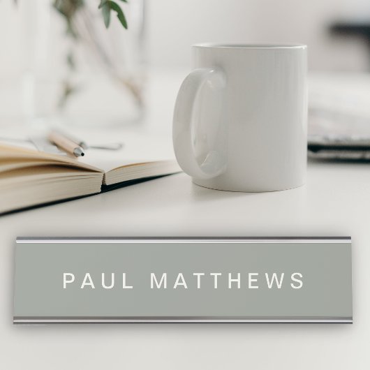 Sage Greenモダンお洒落カスタム名の追加 デスクネームプレート