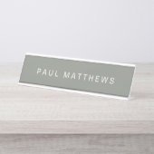 Sage Greenモダンお洒落カスタム名の追加 デスクネームプレート (正面)