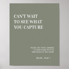 Sage Greenモダンの使い捨て結婚カメラのサイン ポスター