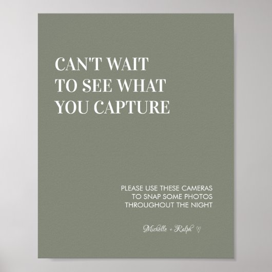 Sage Greenモダンの使い捨て結婚カメラのサイン ポスター (正面)