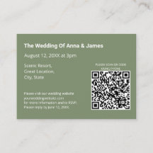 Sage GreenモダンのQRコー結婚ドエンクロージャカード