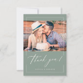 Sage Greenモダンスエレガントクリッ結婚ト写真 サンキューカード (正面)