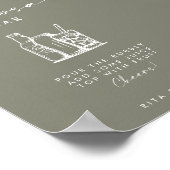 Sage Greenモダンスクリプトミモサバーの結婚サイン ポスター (角)