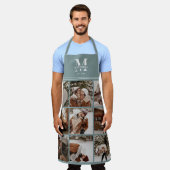 Sage Greenモダンファミリーフォトコラージュ | モノグラム エプロン (着用した状態)