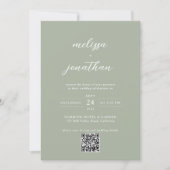 Sage GreenモダンフォトモノグラムQRコード結婚s 招待状 (正面)