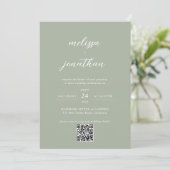 Sage GreenモダンフォトモノグラムQRコード結婚s 招待状 (スタンド正面)