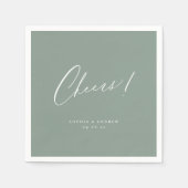 Sage Greenモダン応援スクリプトのミニマル結婚リスト スタンダードカクテルナプキン (正面)