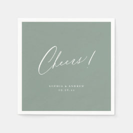 Sage Greenモダン応援スクリプトのミニマル結婚リスト スタンダードカクテルナプキン
