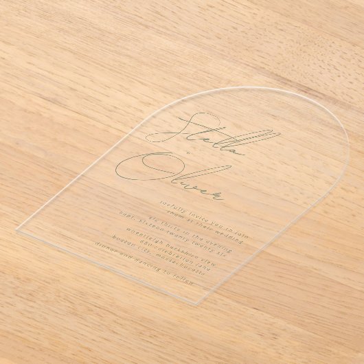 Sage Greenモダン書名の結婚一覧 アクリル招待状 (レイダウン)