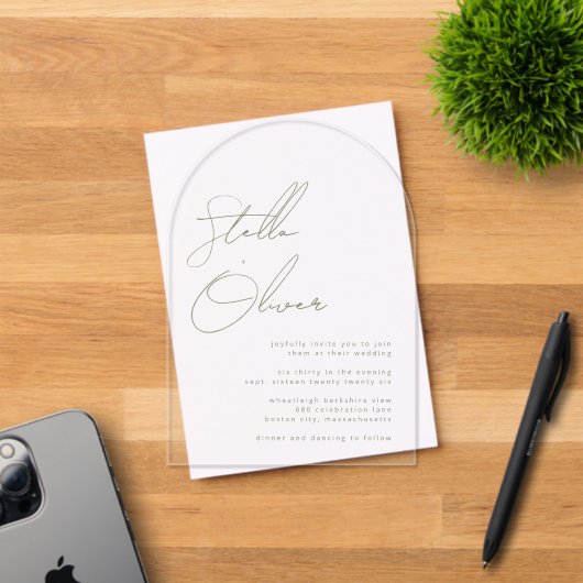 Sage Greenモダン書名の結婚一覧 アクリル招待状 (インサイチュ (招待状))