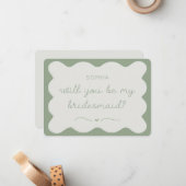 Sage Greenモダン Bridesmaidのプロポーシパーソナライズされたョン ノートカード (正面/裏面インサイチュ)