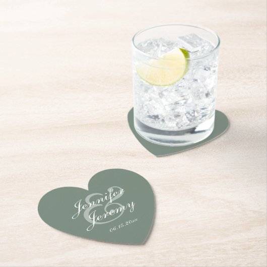 Sage Greenモダン Scriptエレガントの結婚値 ペーパーコースター (インサイチュ)