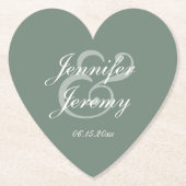 Sage Greenモダン Scriptエレガントの結婚値 ペーパーコースター (正面)