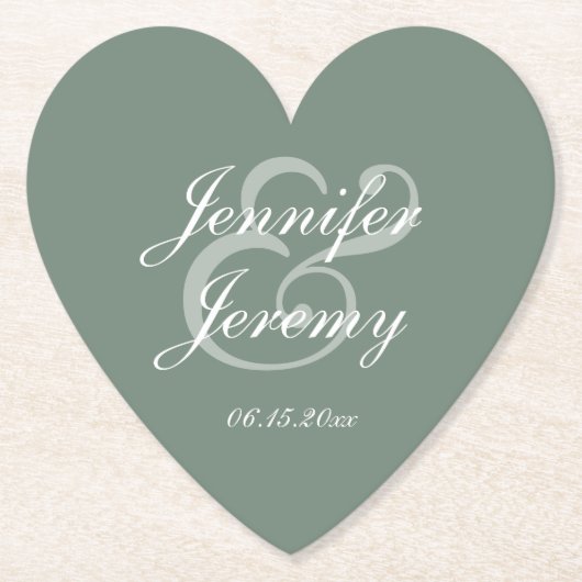 Sage Greenモダン Scriptエレガントの結婚値 ペーパーコースター (正面)