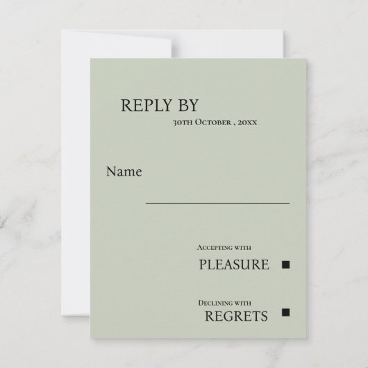 Sage Greenモダン Vellumのフェイク写真結婚の 出欠カード (裏面)
