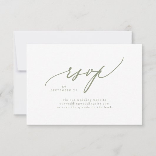 Sage Greenモダン WhiteシンプルのQR結婚コード 出欠カード (正面)
