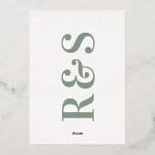 Sage Greenモダン White日付を保存 箔招待状 (裏面)